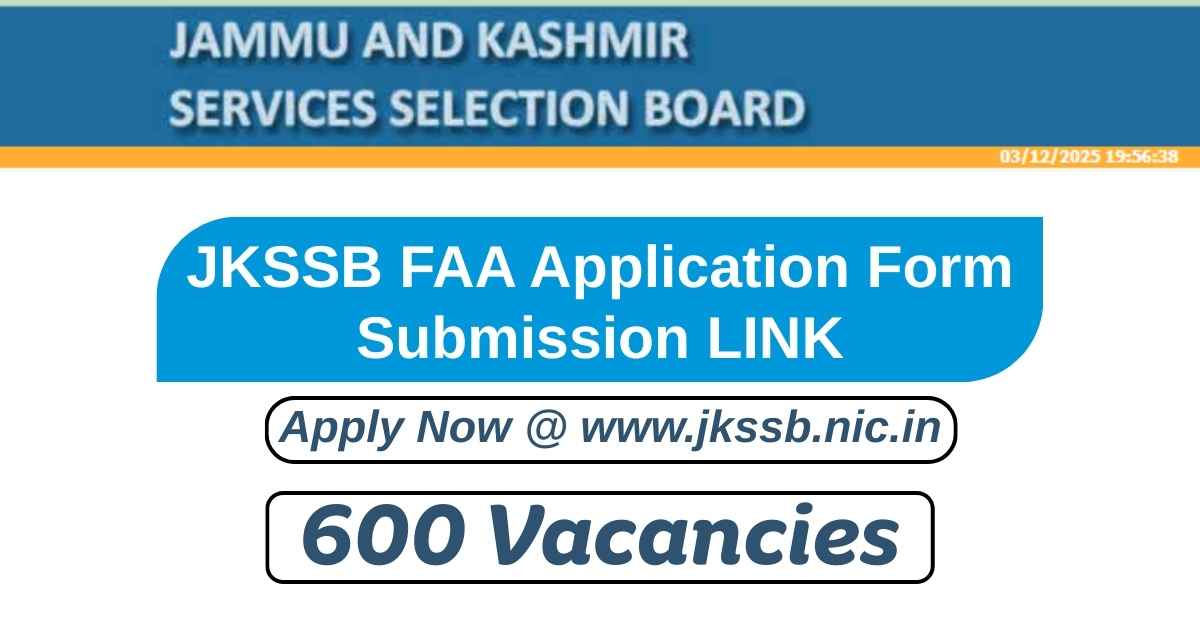 JKSSB FAA Application Form Link