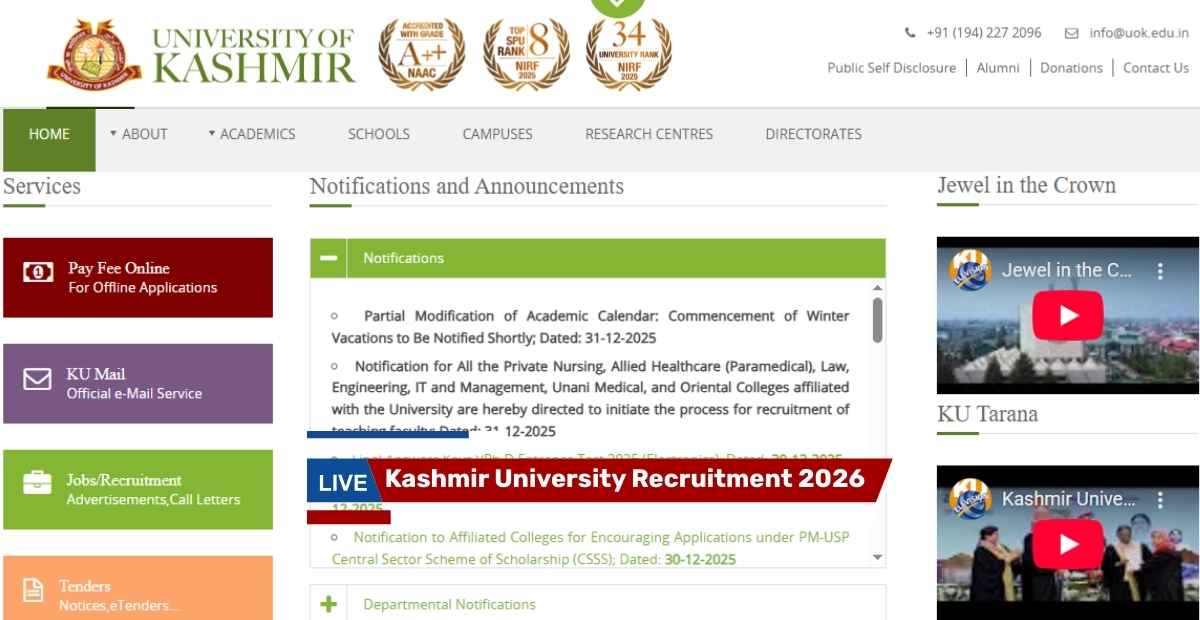 Kashmir University Recruitment 2026