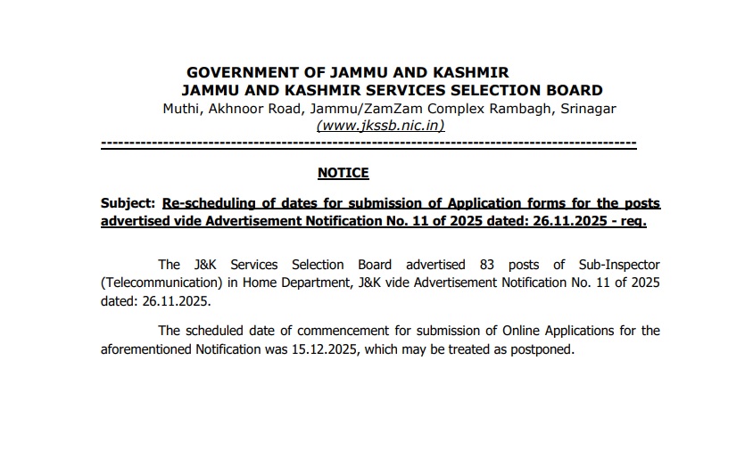 jkssb news si telecom