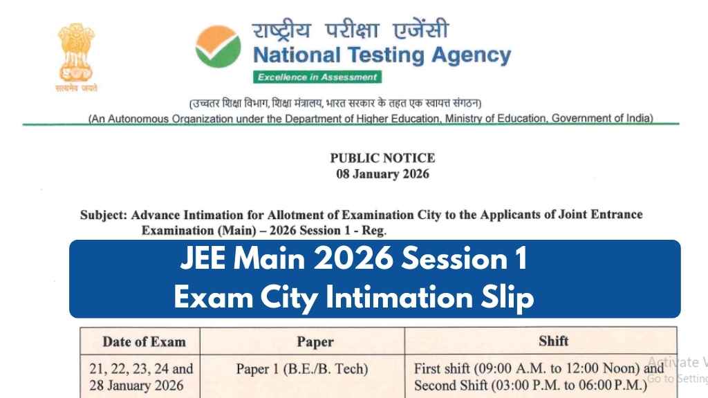 JEE Main 2026 Session 1 Exam City Intimation Slip
