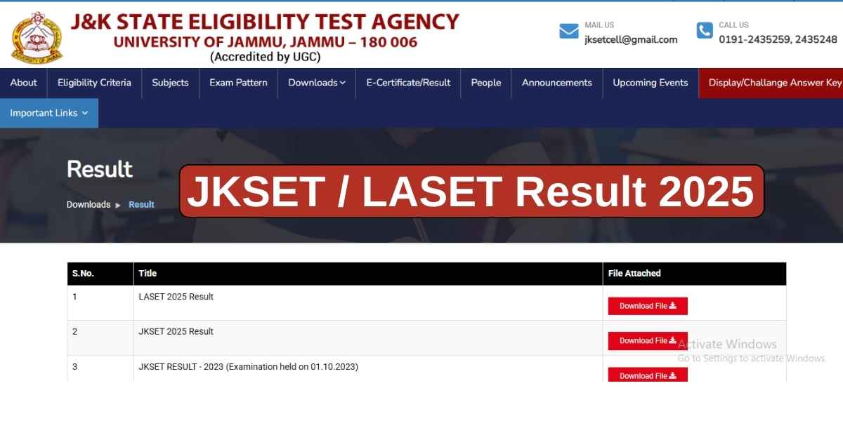 JKSET LASET Result 2025